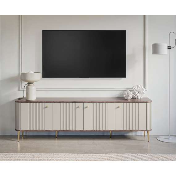 Tv-benk Vesper - 187x51 cm - 4 dører - cashmere - valnøtt - metal ben