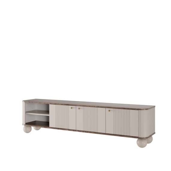 Tv-benk Vesper - 187x48 cm - 3 dører - cashmere - valnøtt