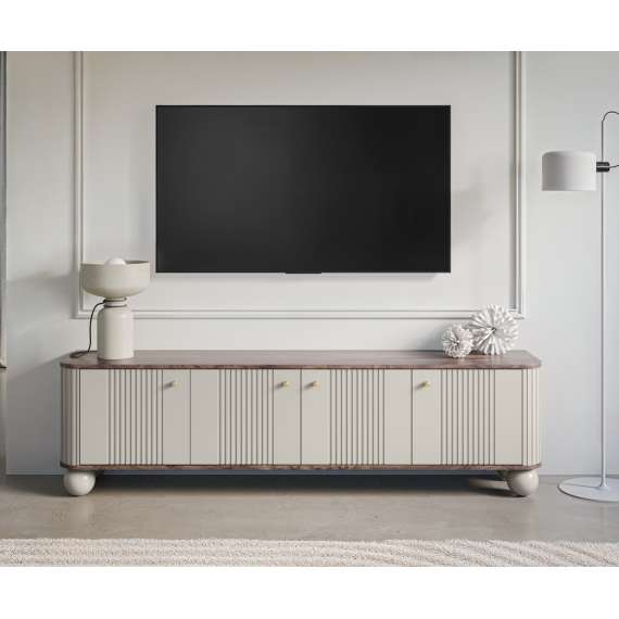 Tv-benk Vesper - 187x48 cm - 4 dører - cashmere - valnøtt