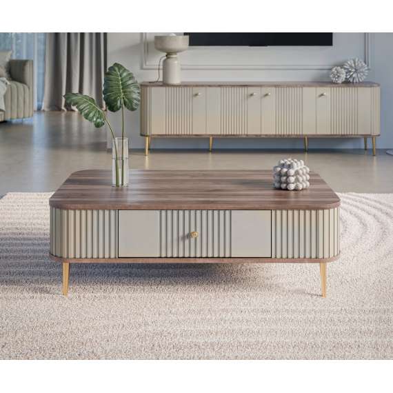 Sofabord Vesper - 103x60 cm - cashmere - valnøtt - 1 skuff - metall ben