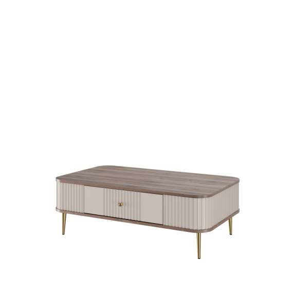 Sofabord Vesper - 103x60 cm - cashmere - valnøtt - 1 skuff - metall ben