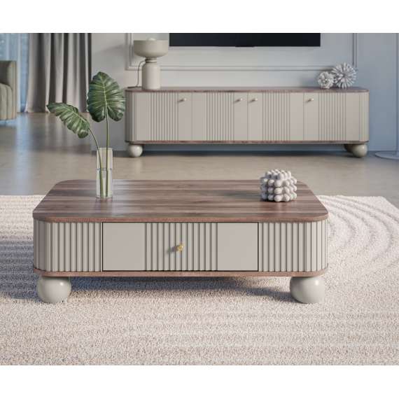 Sofabord Vesper - 103x60 cm - 1 skuff - cashmere - valnøtt