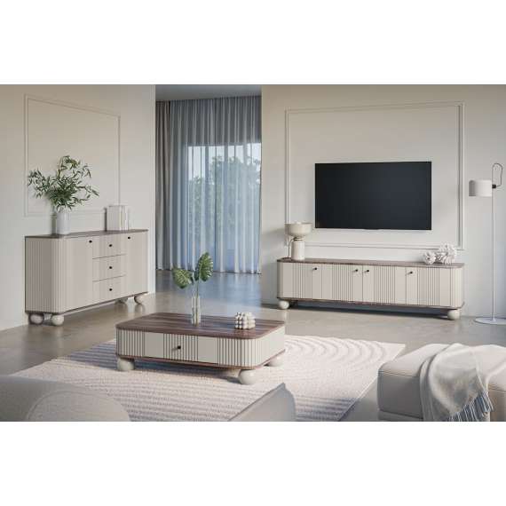 Sofabord Vesper - 103x60 cm - 1 skuff - cashmere - valnøtt