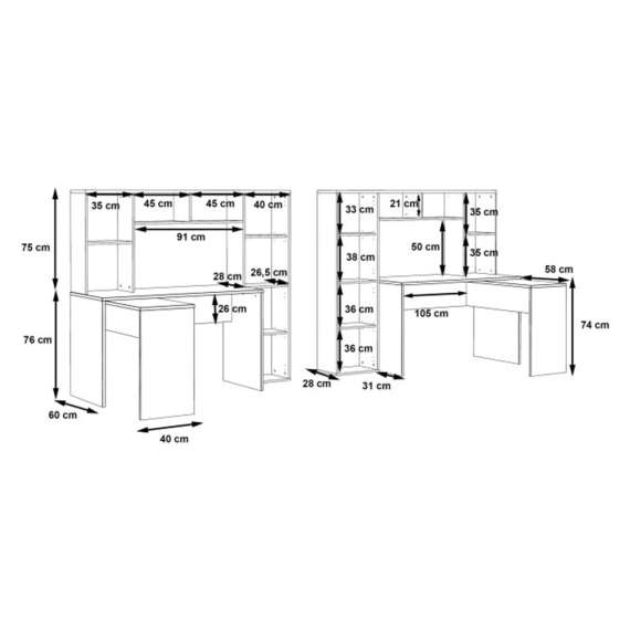 Skrivebord NET 173x118x152 cm - eik artisan