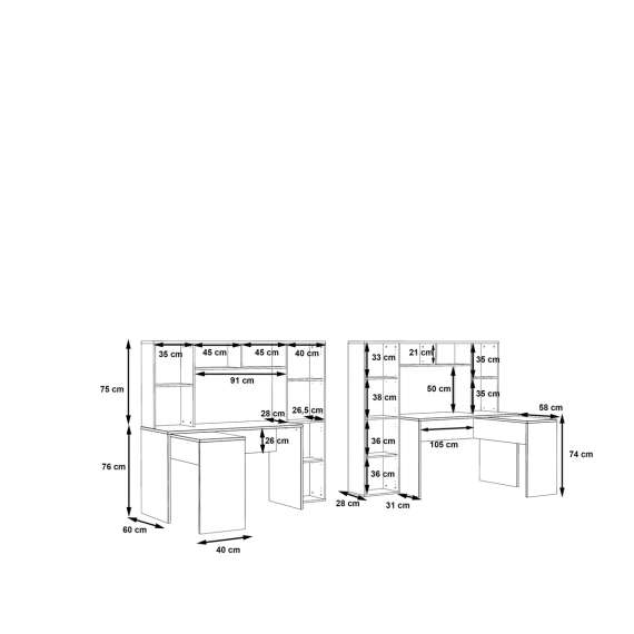 Skrivebord NET 173x118x152 cm - eik sonoma - hvit matt