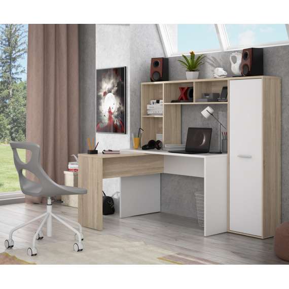 Skrivebord NET 173x118x152 cm - eik sonoma - hvit matt