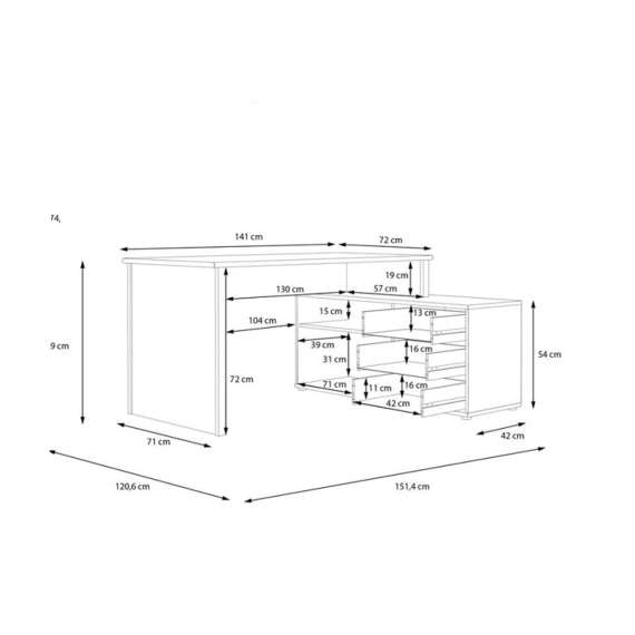 Skrivebord NET100 med kommode - 151x74x121 cm - wood vintage