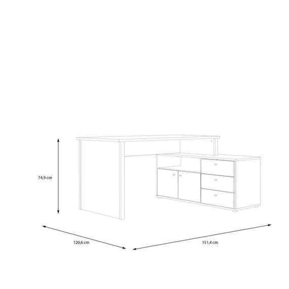 Skrivebord NET100 med kommode - 151x74x121 cm - hvit matt
