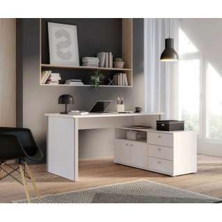 Skrivebord NET100 med kommode - 151x74x121 cm - hvit matt