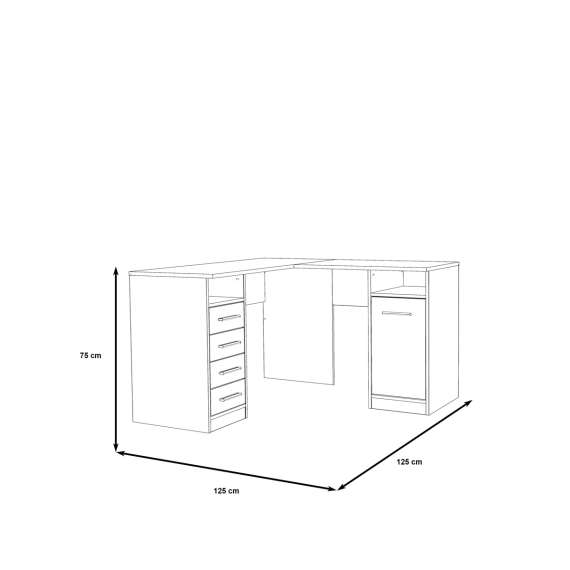 Hjørneskrivebord NET101 - 125x75x125 cm - hvit matt