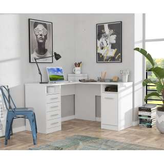 Hjørneskrivebord NET101 - 125x75x125 cm - hvit matt