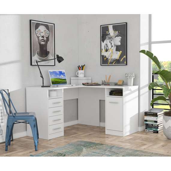 Hjørneskrivebord NET101 - 125x75x125 cm - hvit matt