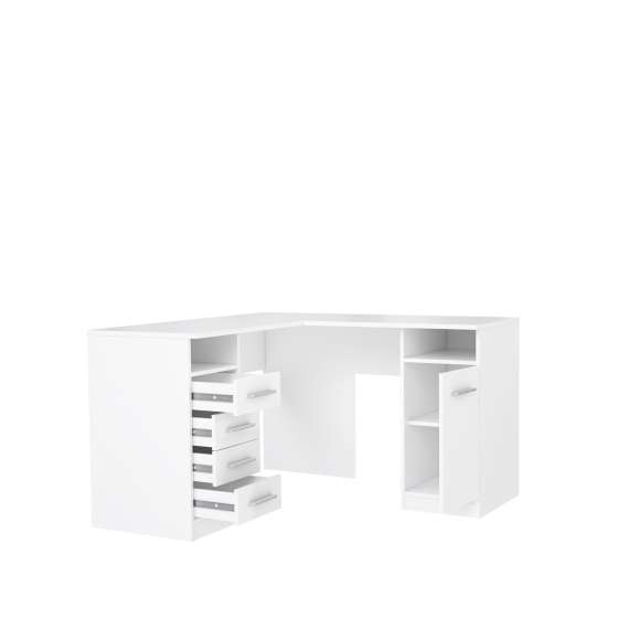 Hjørneskrivebord NET101 - 125x75x125 cm - hvit matt
