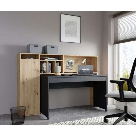 Skrivebord Trynidad - 154x119x54 cm - eik artisan - betong matera