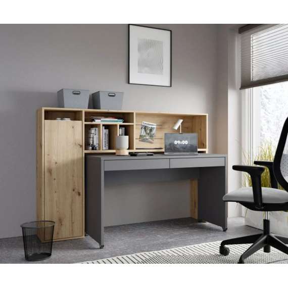 Skrivebord Trynidad - 154x119x54 cm - eik artisan - wolfram grå