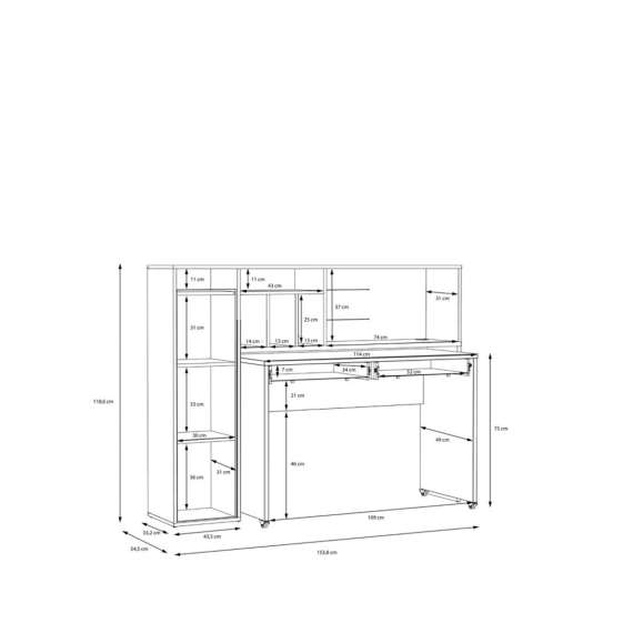 Skrivebord Trynidad - 154x119x54 cm - eik artisan - wolfram grå