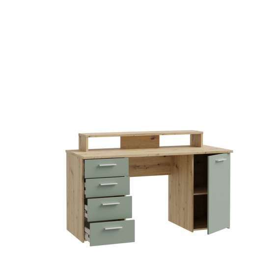 Skrivebord NET103 - 145x60 cm - eik artisan - salvie grønn