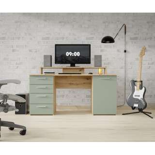 Skrivebord NET103 - 145x60 cm - eik artisan - salvie grønn