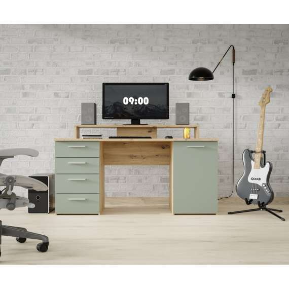 Skrivebord NET103 - 145x60 cm - eik artisan - salvie grønn