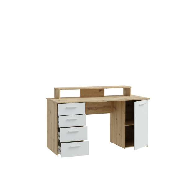 Skrivebord NET103 - 145x60 cm - eik artisan - hvit matt