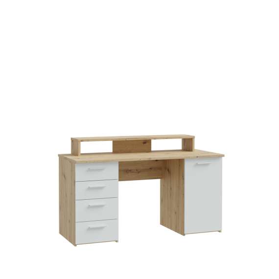 Skrivebord NET103 - 145x60 cm - eik artisan - hvit matt