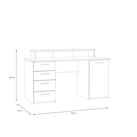 Skrivebord NET103 - 145x60 cm - eik artisan - hvit matt
