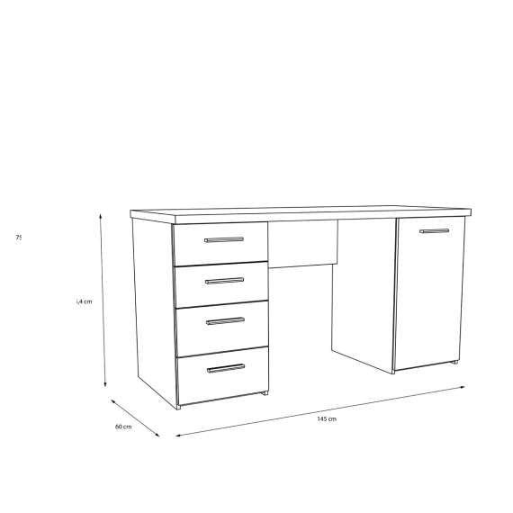 Skrivebord NET104 - 145x60 cm - svart matt - 1 dør - 4 skuffer