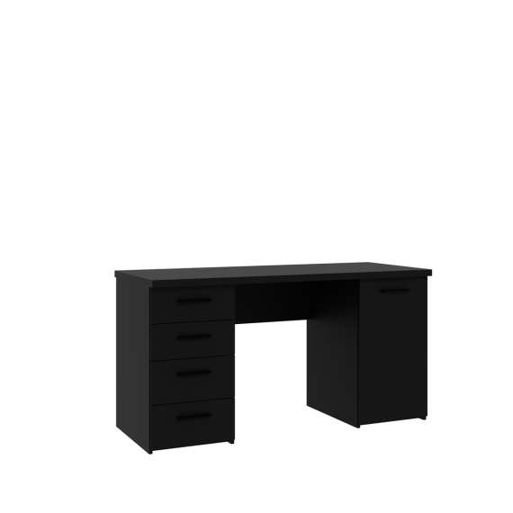 Skrivebord NET104 - 145x60 cm - svart matt - 1 dør - 4 skuffer