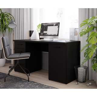 Skrivebord NET104 - 145x60 cm - svart matt - 1 dør - 4 skuffer