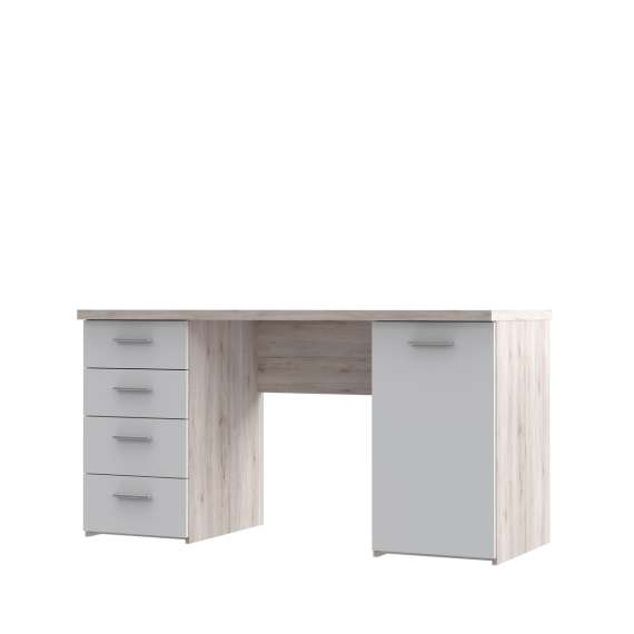Skrivebord NET104 - 145x60 cm - eik sand - hvit matt - 1 dør - 4 skuffer