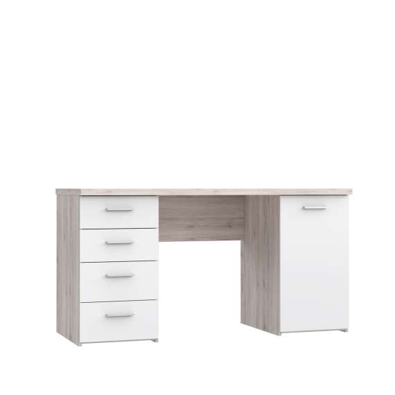 Skrivebord NET104 - 145x60 cm - eik sand - hvit matt - 1 dør - 4 skuffer