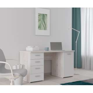 Skrivebord NET104 - 145x60 cm - eik sand - hvit matt - 1 dør - 4 skuffer