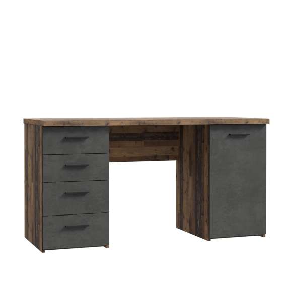 Skrivebord NET104 - 145x60 cm - eik mørk - betong - 1 dør - 4 skuffer