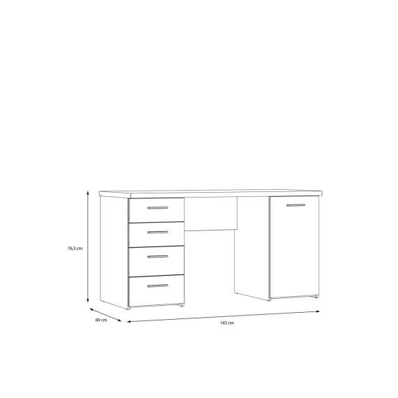 Skrivebord NET104 - 145x60 cm - eik mørk - betong - 1 dør - 4 skuffer