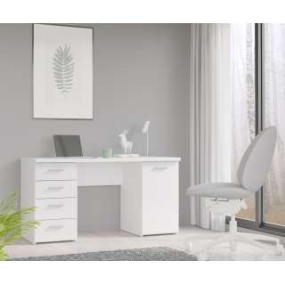 Skrivebord NET104 - 145x60 cm - hvit matt - 1 dør - 4 skuffer