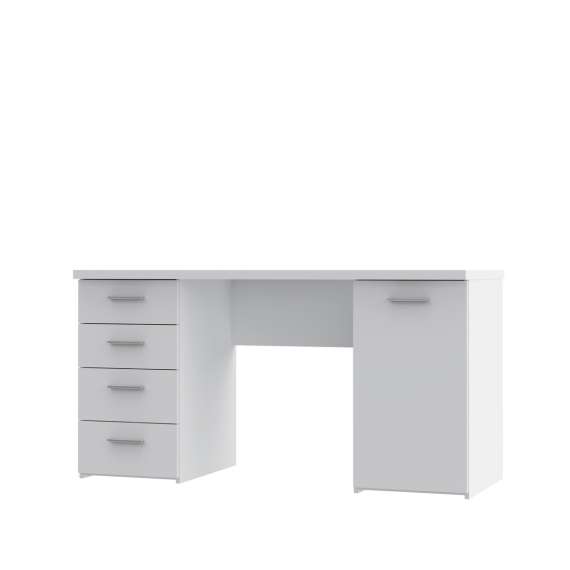 Skrivebord NET104 - 145x60 cm - hvit matt - 1 dør - 4 skuffer