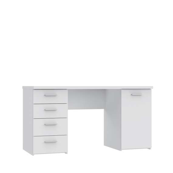 Skrivebord NET104 - 145x60 cm - hvit matt - 1 dør - 4 skuffer