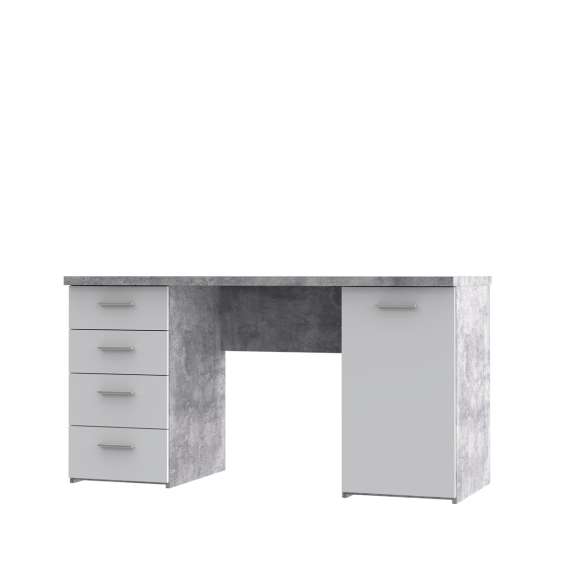 Skrivebord NET104 - 145x60 cm - lys betong - hvit matt - 1 dør - 4 skuffer