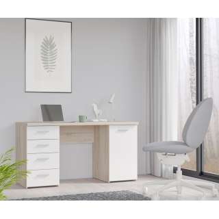 Skrivebord NET104 - 145x60 cm - eik sonoma - hvit matt - 1 dør - 4 skuffer