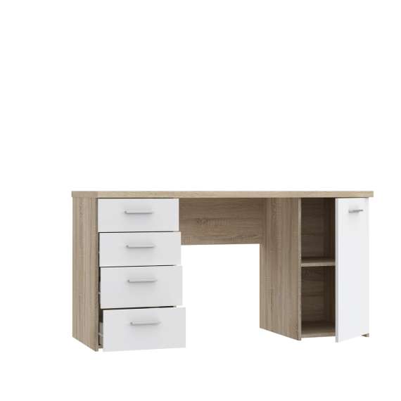 Skrivebord NET104 - 145x60 cm - eik sonoma - hvit matt - 1 dør - 4 skuffer