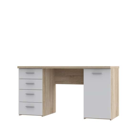 Skrivebord NET104 - 145x60 cm - eik sonoma - hvit matt - 1 dør - 4 skuffer