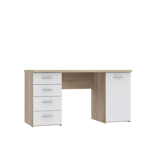 Skrivebord NET104 - 145x60 cm - eik sonoma - hvit matt - 1 dør - 4 skuffer