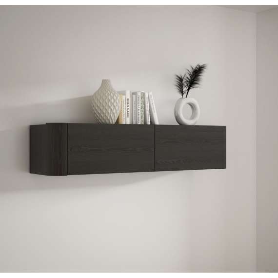 Vegghengt skap BREATH - 129x30 cm - eik svart - avrundede kanter