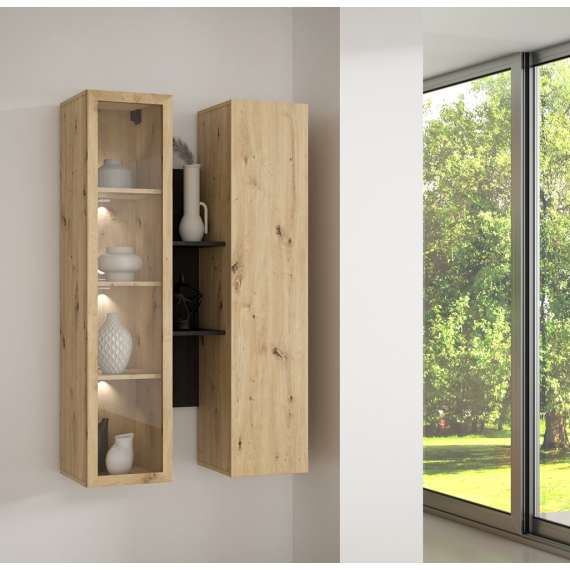 Vegghengt vitrine BREATH - 84x135 cm - eik sand - eik svart