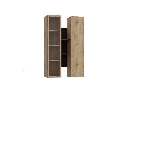 Vegghengt vitrine BREATH - 84x135 cm - eik sand - eik svart