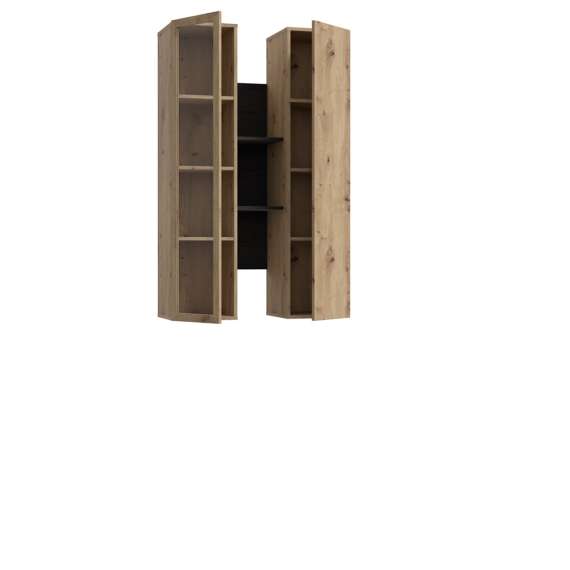 Vegghengt vitrine BREATH - 84x135 cm - eik sand - eik svart