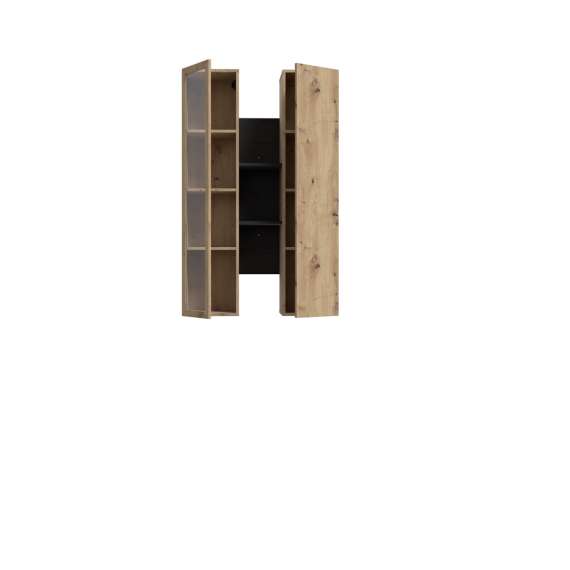 Vegghengt vitrine BREATH - 84x135 cm - eik sand - eik svart