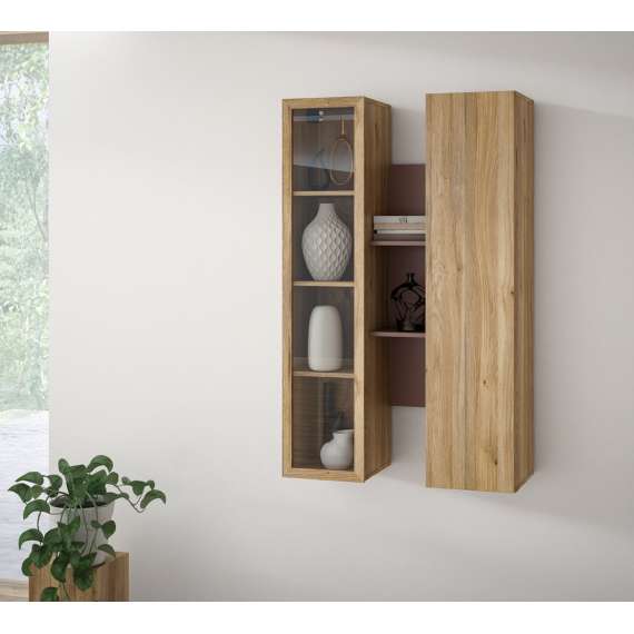 Vegghengt vitrine BREATH - 84x135 cm - eik sand - terrakotta
