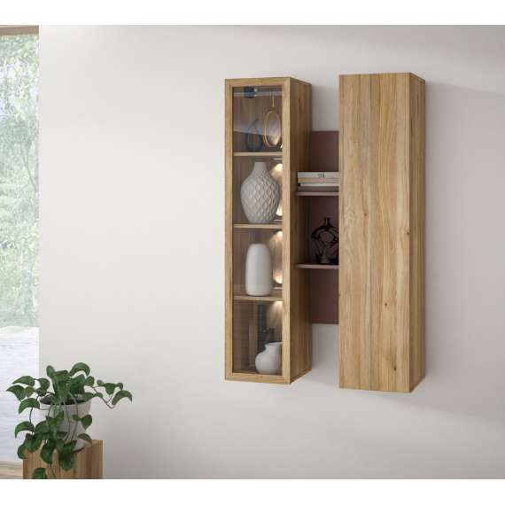 Vegghengt vitrine BREATH - 84x135 cm - eik sand - terrakotta