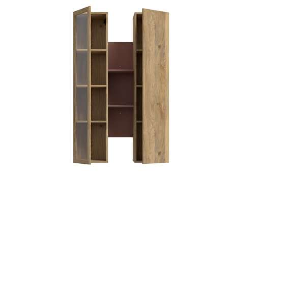 Vegghengt vitrine BREATH - 84x135 cm - eik sand - terrakotta